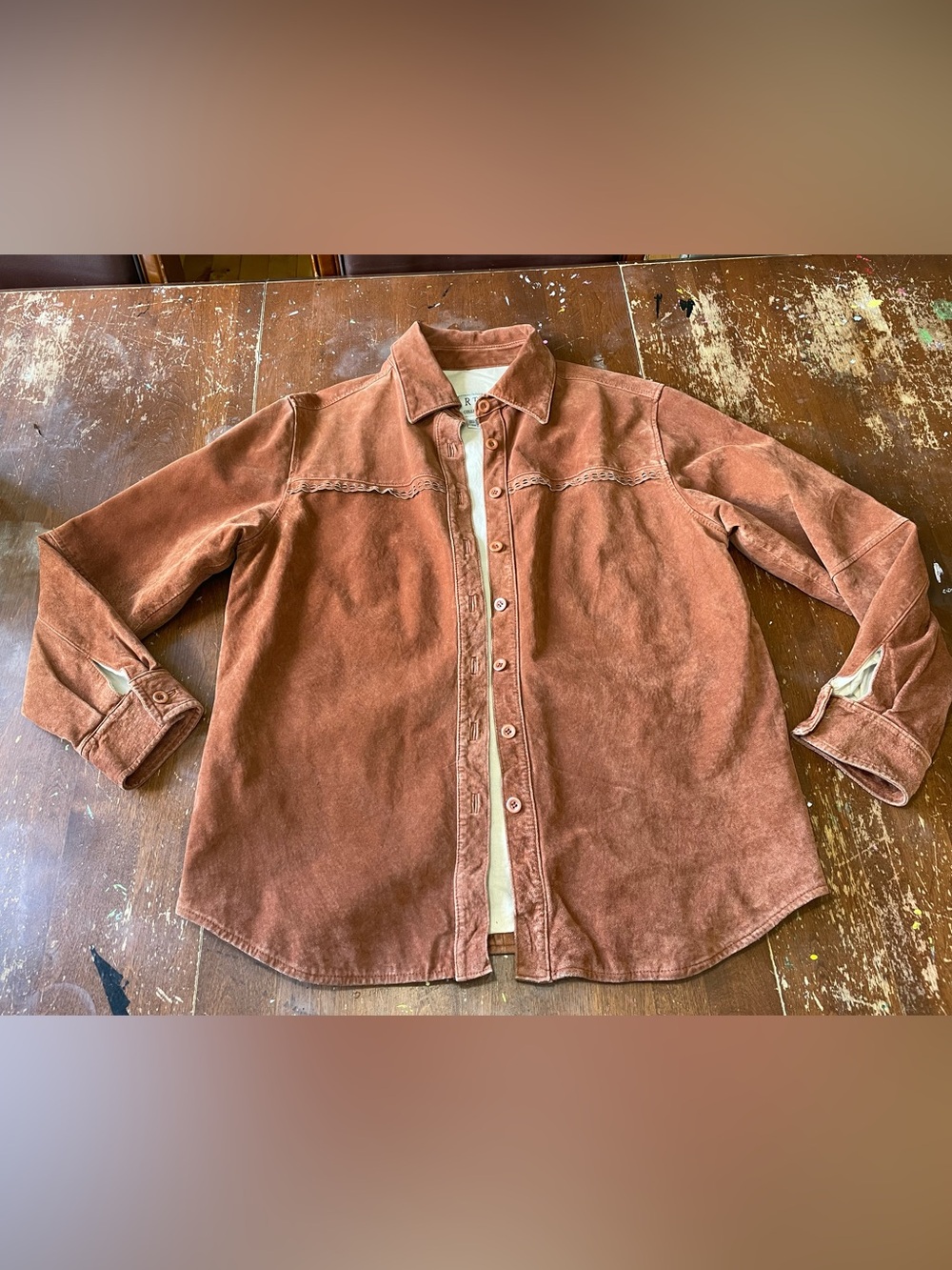 Women's Rust Brown Suede-Look Leather Jacket vintage RTG collection size 13